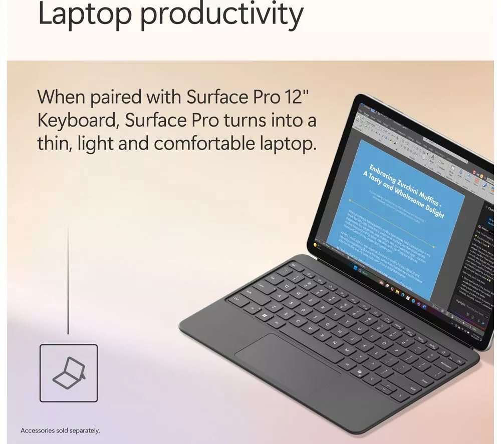 MICROSOFT 12" Surface Pro, Copilot+ PC - Snapdragon X Plus, 256 GB SSD, Platinum