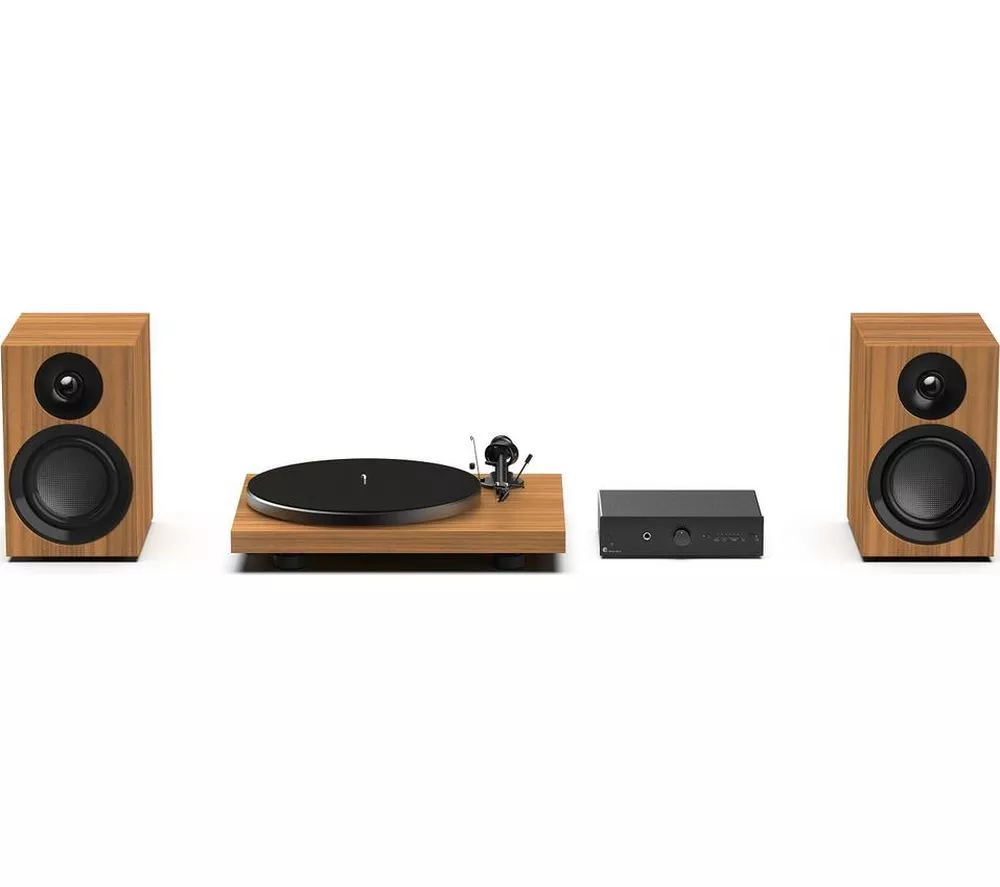 PRO-JECT Colourful Audio Belt Drive Turntable, Stereo Box and Speaker System - Real Wood Walnut