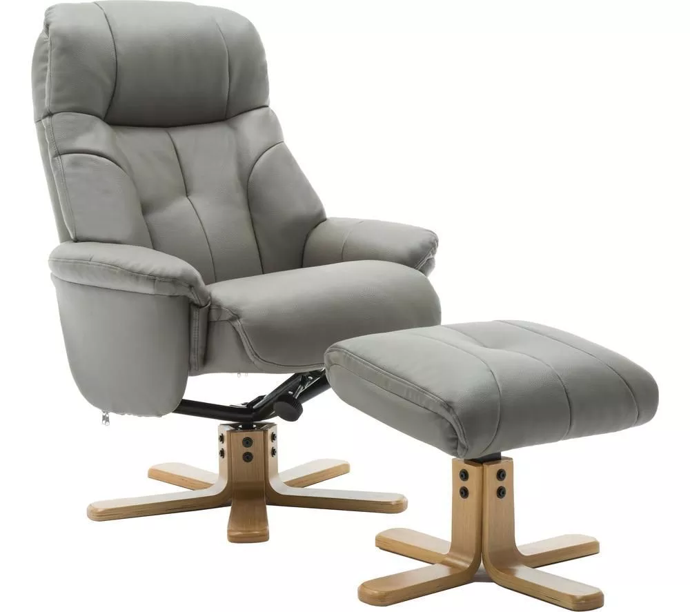 TEKNIK Denver Luxury Leather Reclining Executive Chair with Footstool - Grey