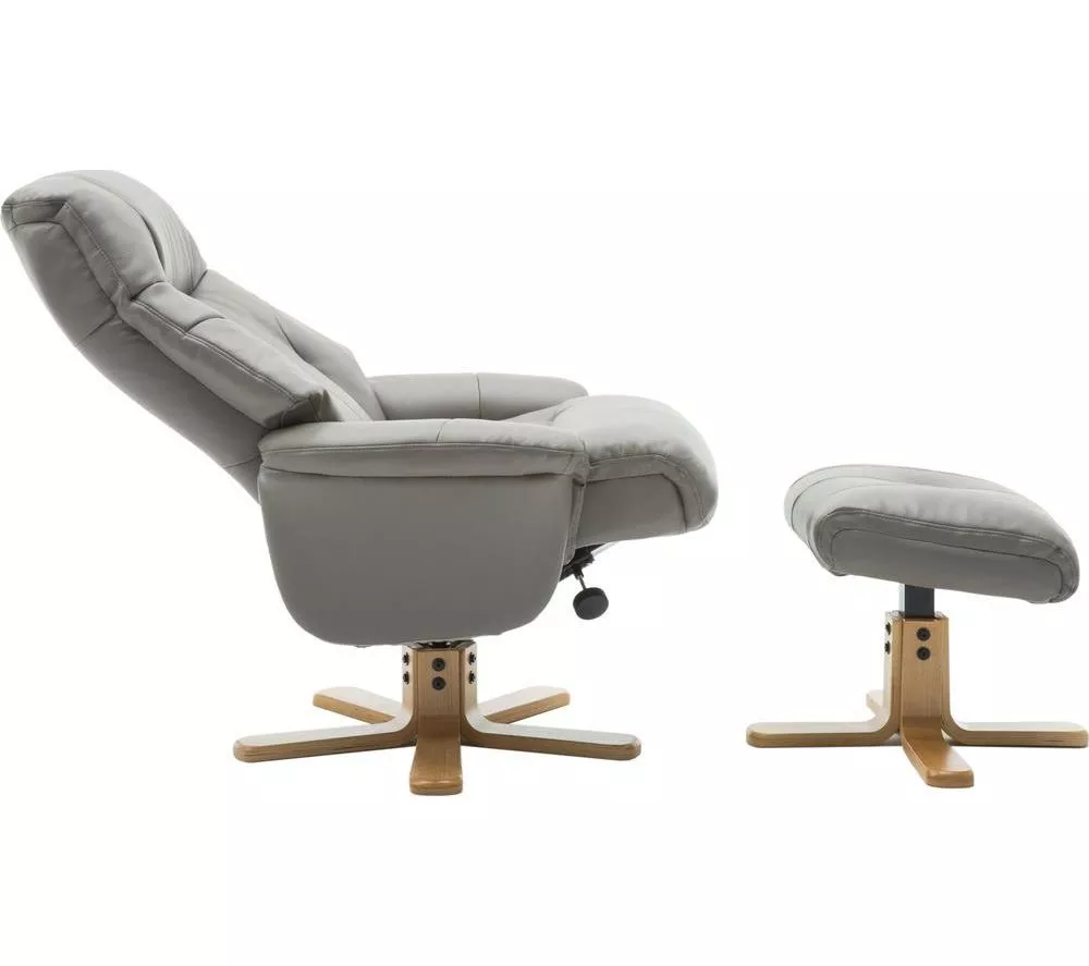 TEKNIK Denver Luxury Leather Reclining Executive Chair with Footstool - Grey