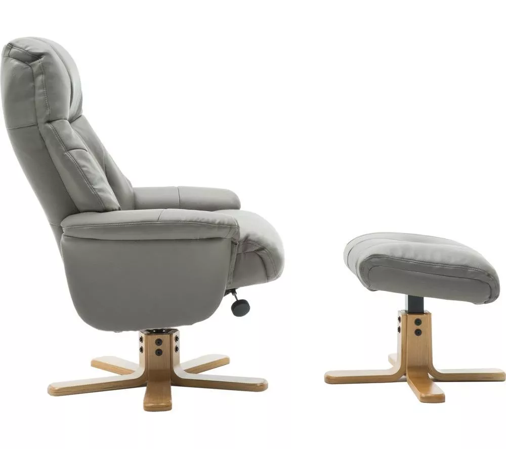 TEKNIK Denver Luxury Leather Reclining Executive Chair with Footstool - Grey
