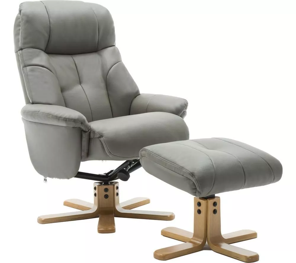 TEKNIK Denver Luxury Leather Reclining Executive Chair with Footstool - Grey