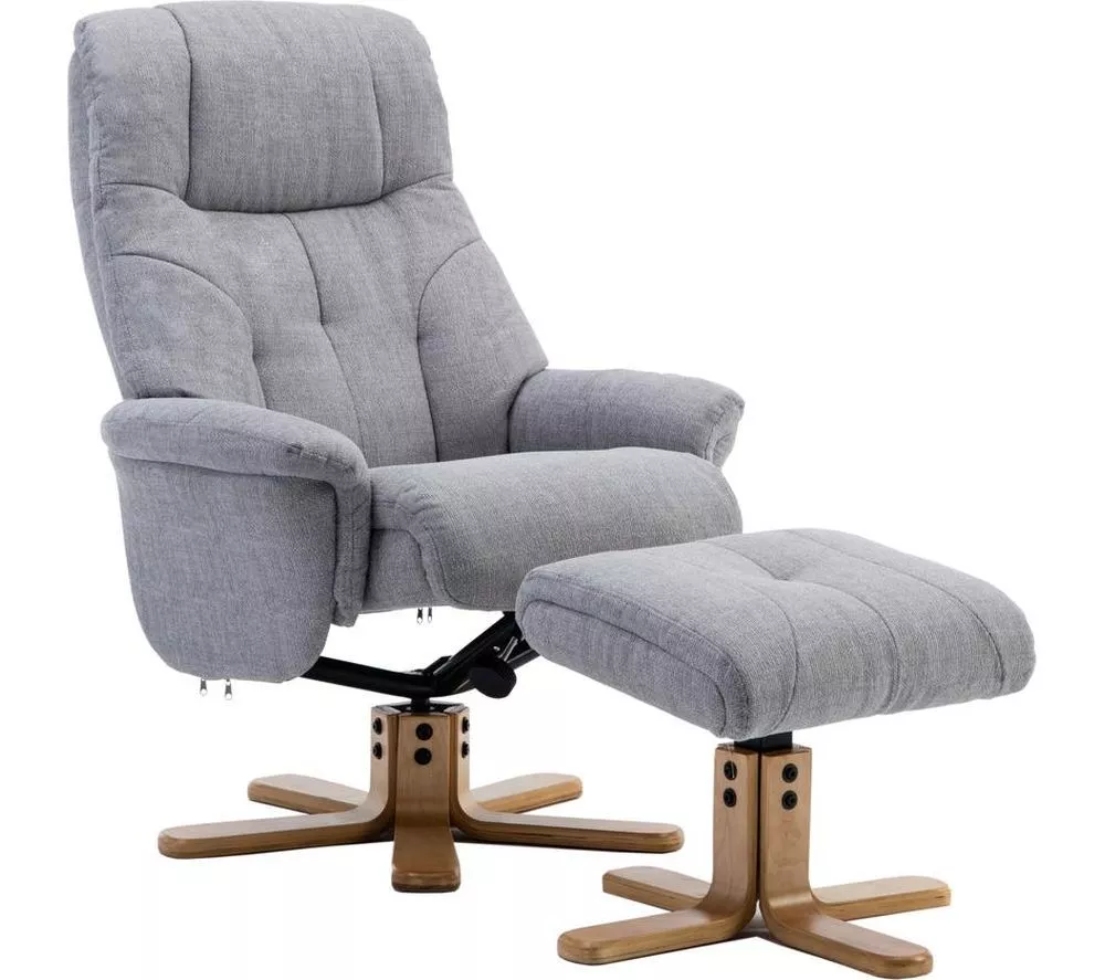 TEKNIK Denver Luxury Fabric Reclining Executive Chair with Footstool - Light Grey