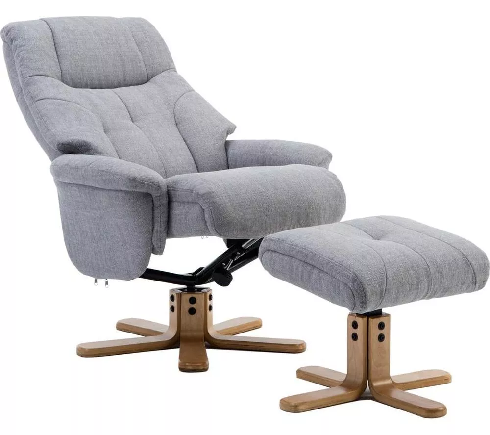TEKNIK Denver Luxury Fabric Reclining Executive Chair with Footstool - Light Grey