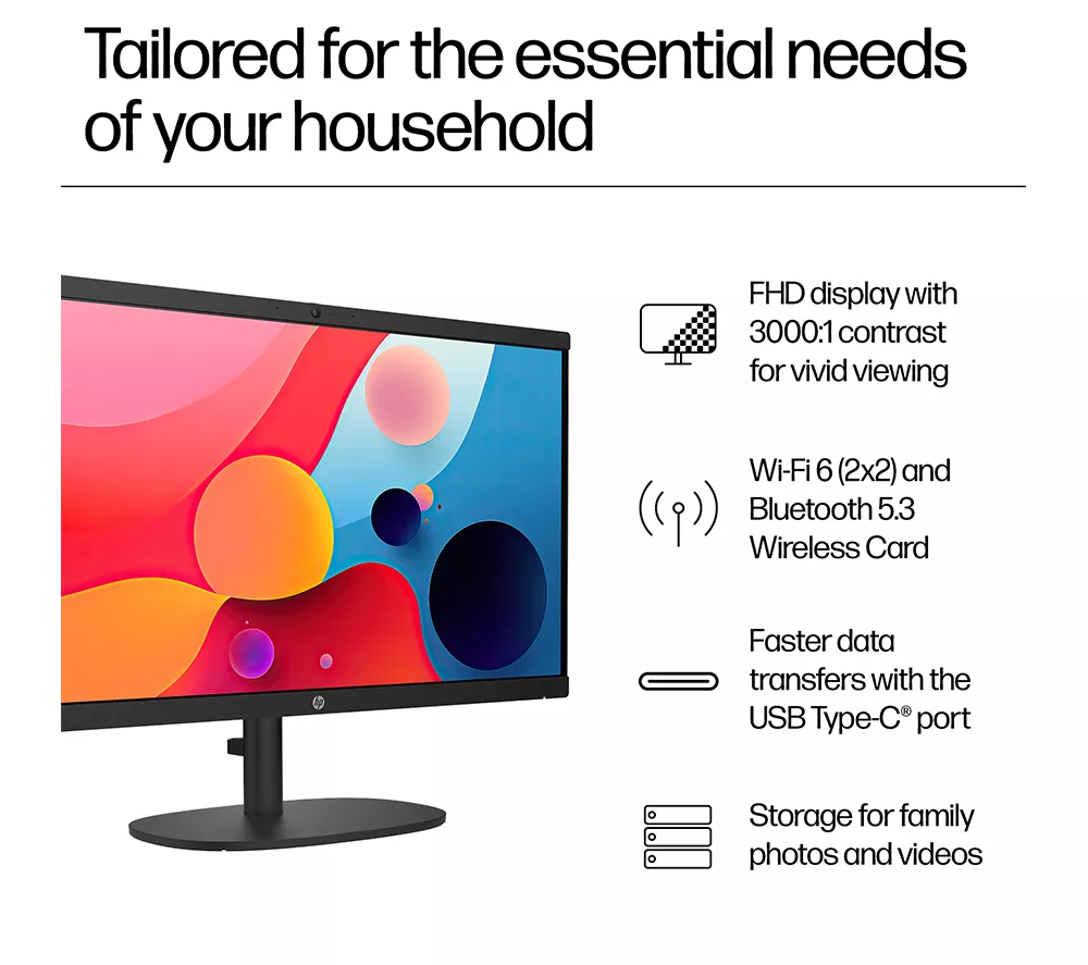HP 22-dg0003na 21.5" All-in-One PC - Intel® N100, 128 GB UFS, Black