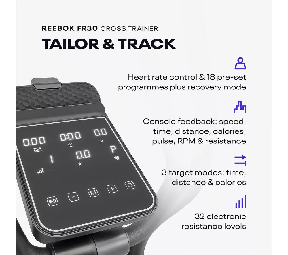 REEBOK FR30 Smart Bluetooth Elliptical Machine - Black & Blue