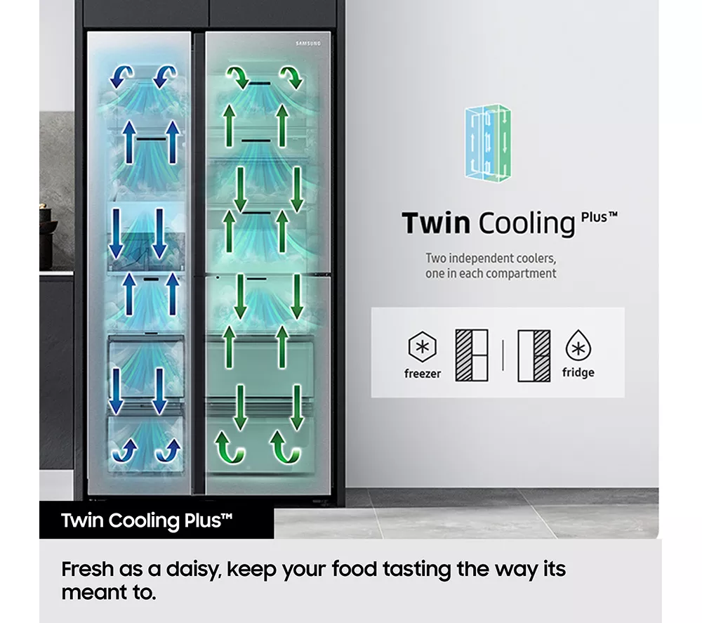 SAMSUNG Bespoke AI Series 8 On-device Bixby RS80F66KBTEU American-Style Fridge Freezer - Silver