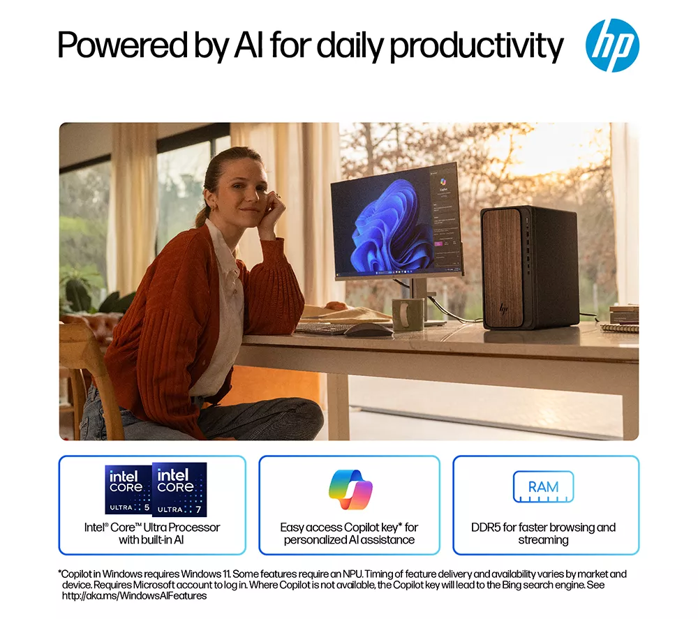 HP OmniDesk M03-0001na AI Desktop PC - Intel® Core™ Ultra 5, 1 TB SSD, Dark Wood
