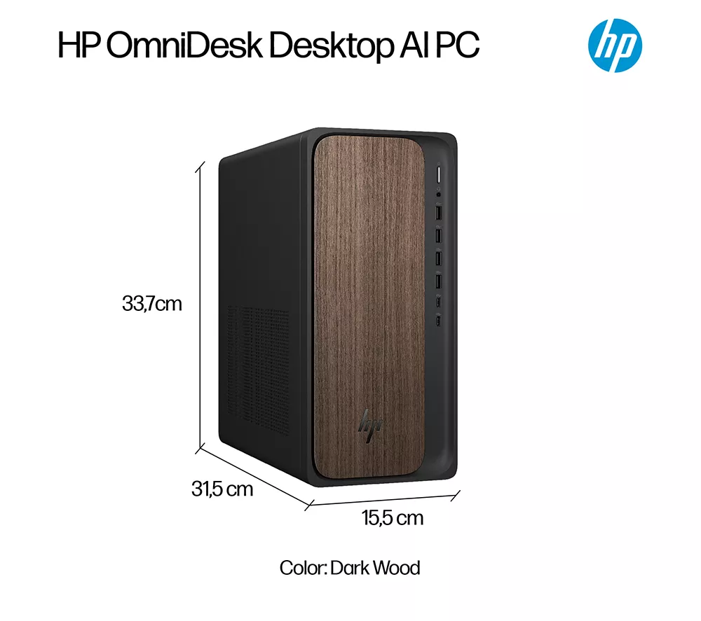 HP OmniDesk M03-0001na AI Desktop PC - Intel® Core™ Ultra 5, 1 TB SSD, Dark Wood