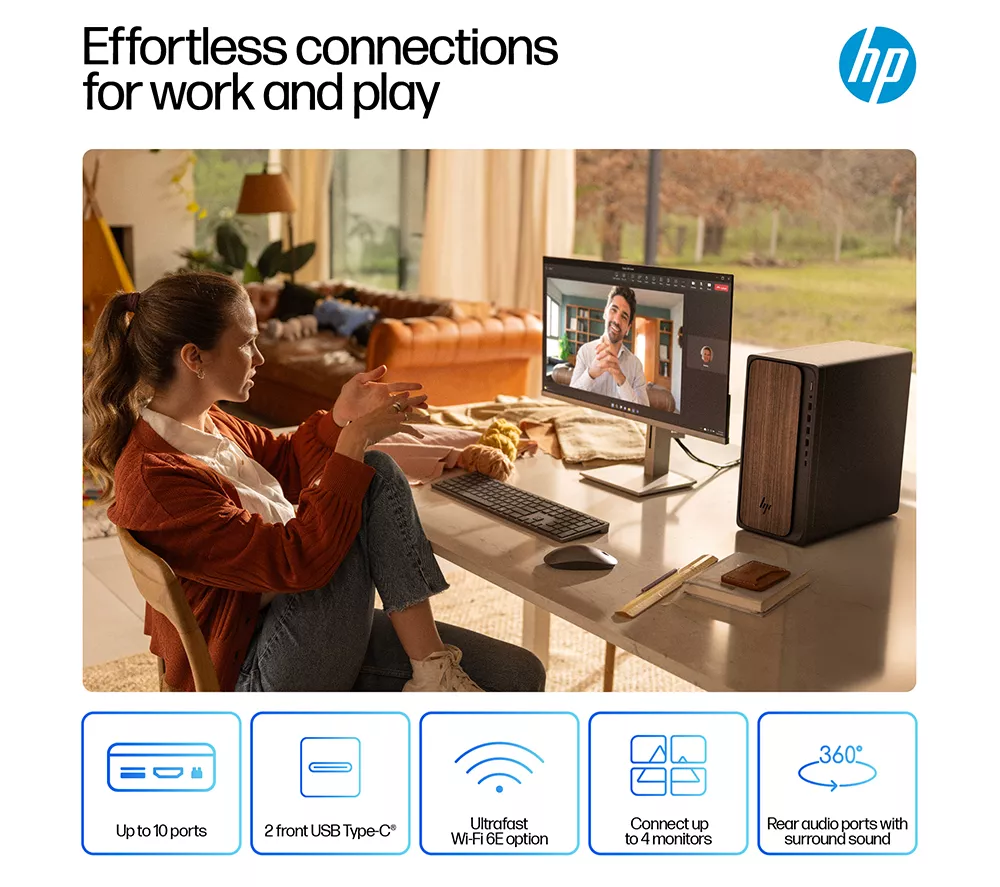 HP OmniDesk M03-0001na AI Desktop PC - Intel® Core™ Ultra 5, 1 TB SSD, Dark Wood