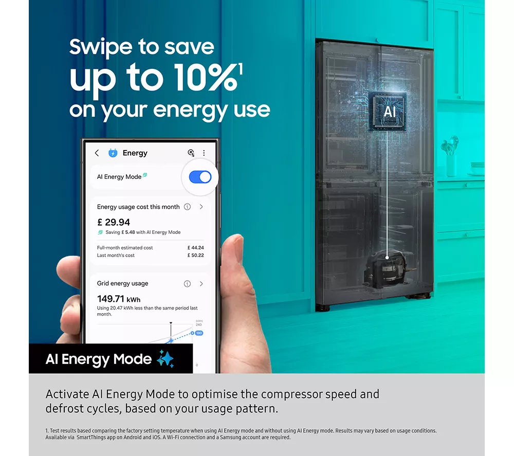 SAMSUNG Bespoke AI Series 7 SpaceMax RS70F67QCTEU American-Style Fridge Freezer - Silver