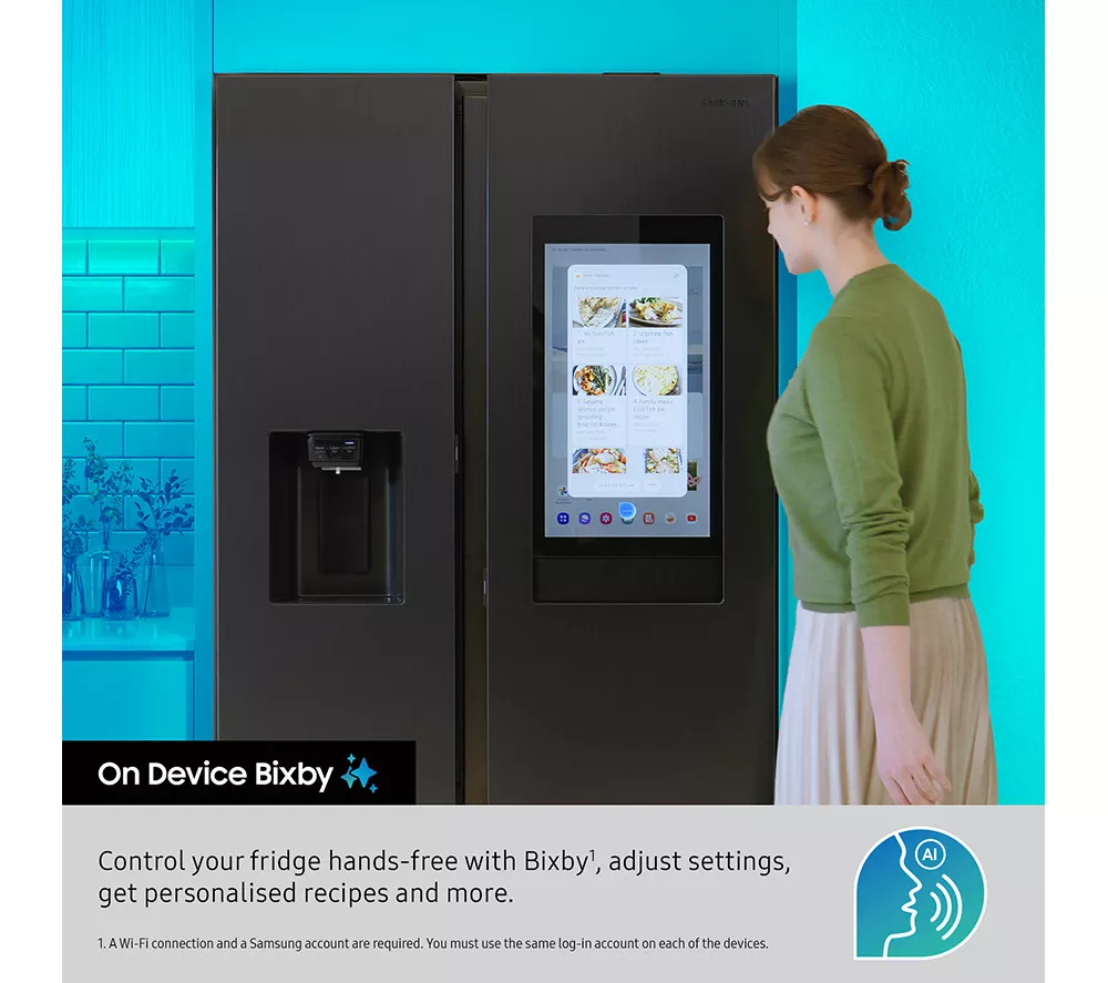 SAMSUNG Bespoke AI Family Hub RS90F66BEFEU American-Style Smart Fridge Freezer with On-device Bixby - Black