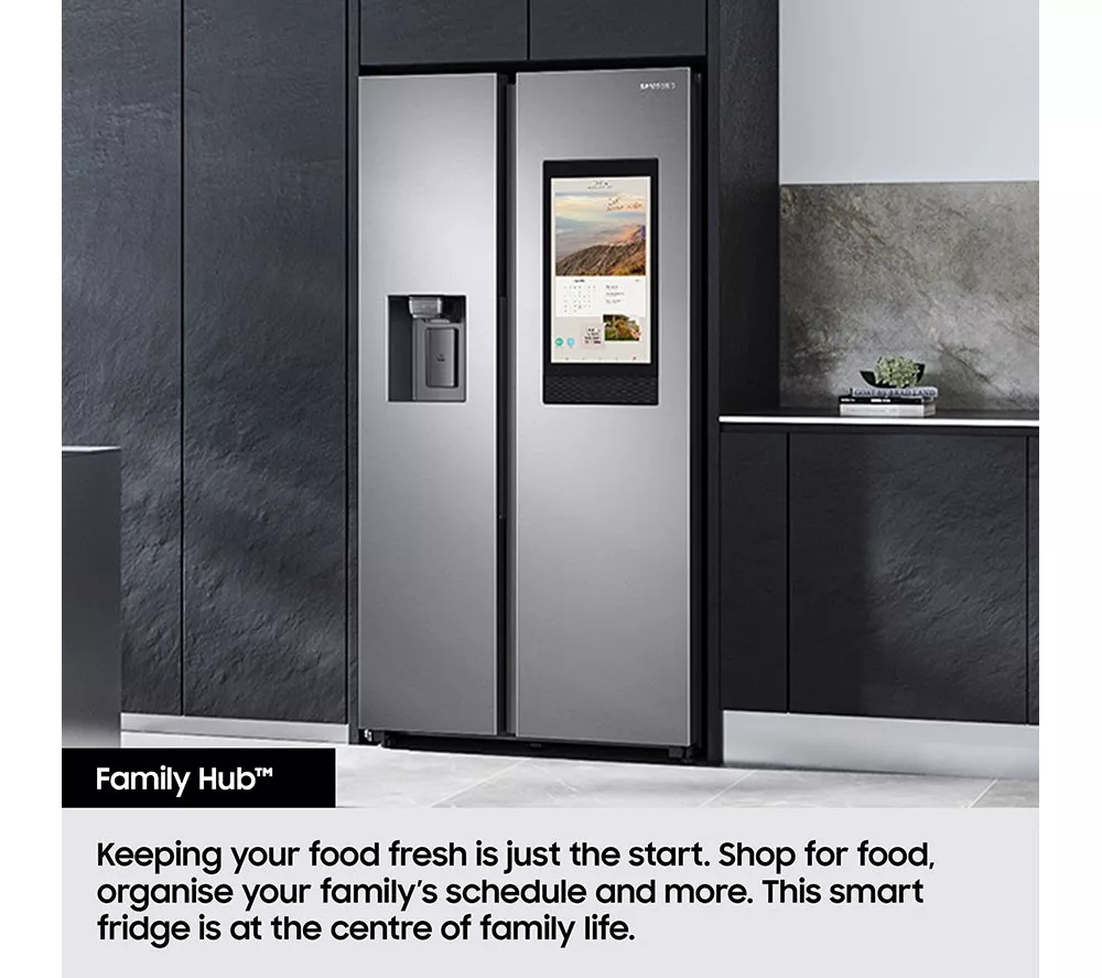 SAMSUNG Bespoke AI Family Hub RS90F66BETEU American-Style Smart Fridge Freezer - Silver