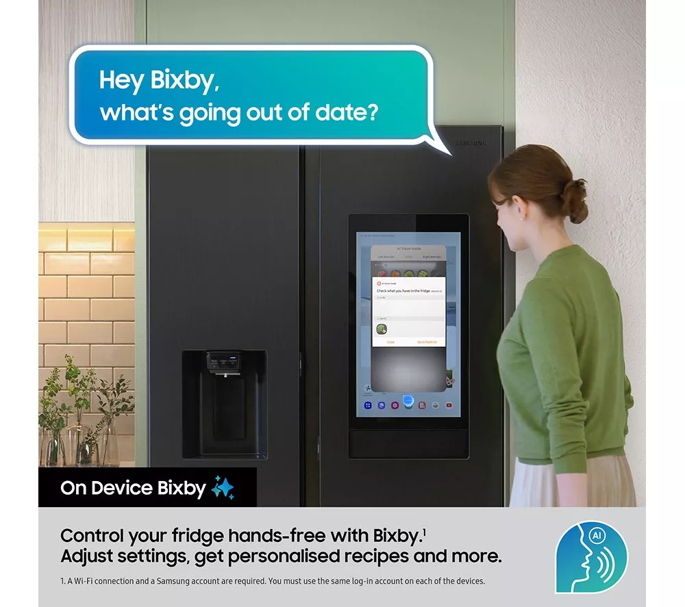 SAMSUNG Bespoke AI Family Hub RS90F66BETEU American-Style Smart Fridge Freezer - Silver
