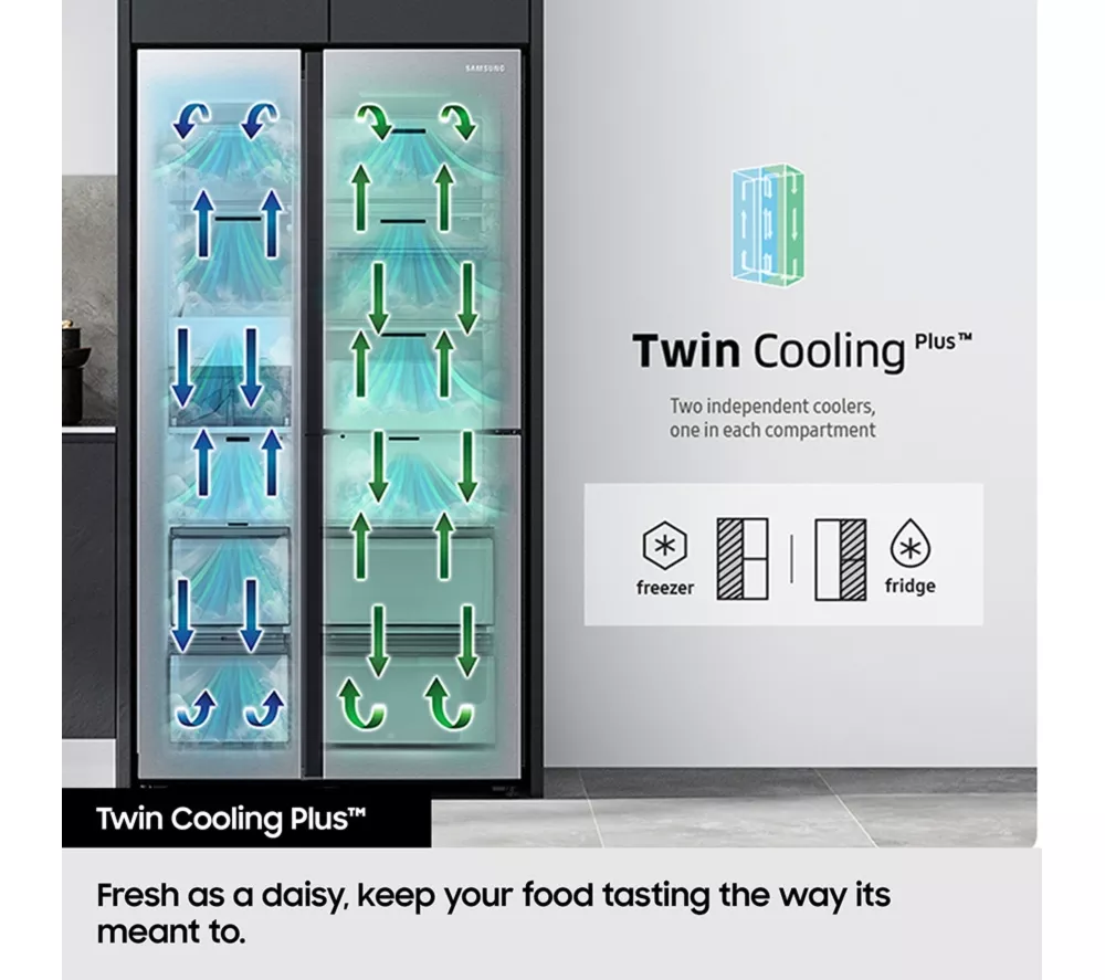 SAMSUNG Bespoke AI Series 7 SpaceMax RS70F66KCFEU American-Style Fridge Freezer - Black