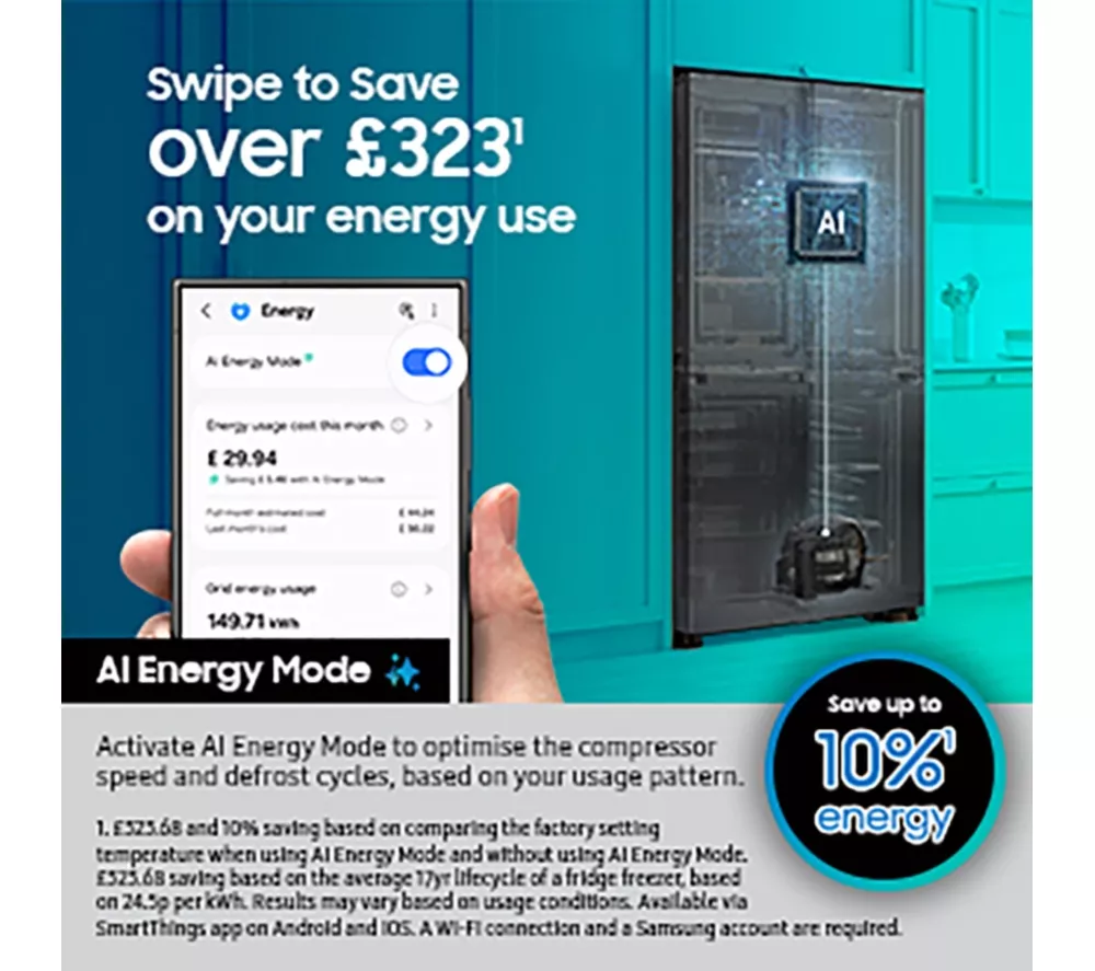 SAMSUNG Bespoke AI Series 7 SpaceMax RS70F66KCFEU American-Style Fridge Freezer - Black