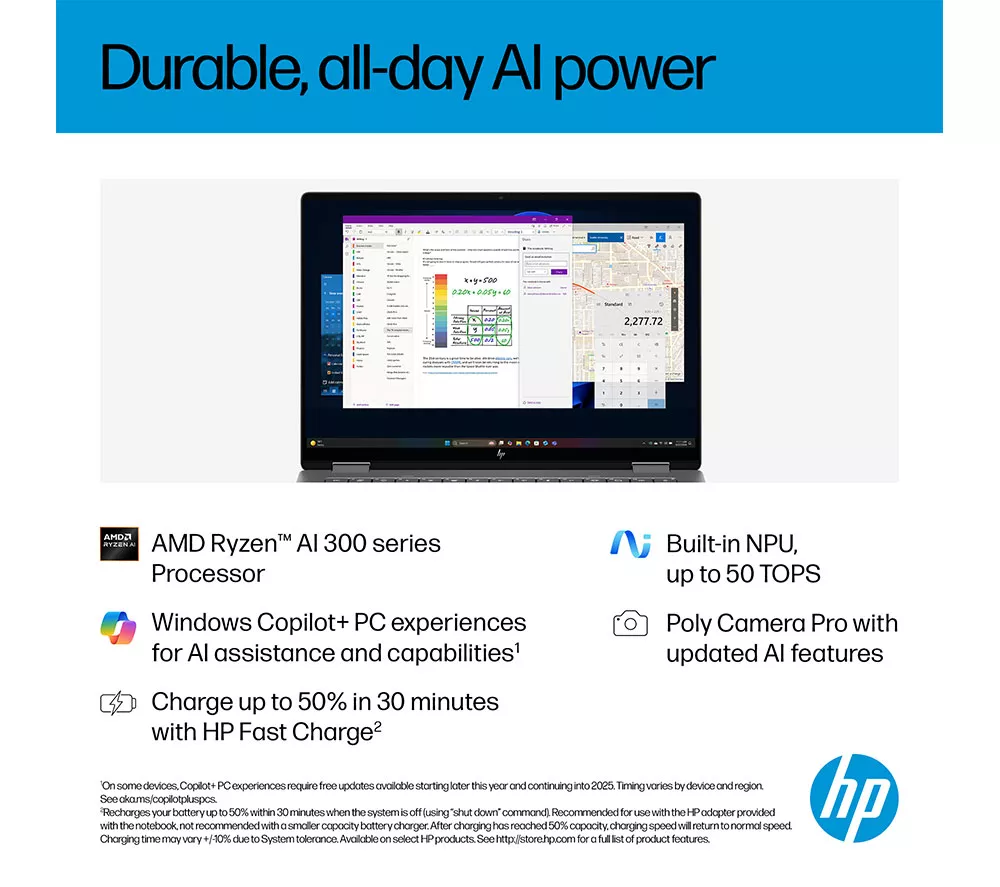 HP OmniBook X Flip NGAI 14" 2 in 1 Laptop - AMD Ryzen AI 7, 1 TB SSD, Meteor Silver