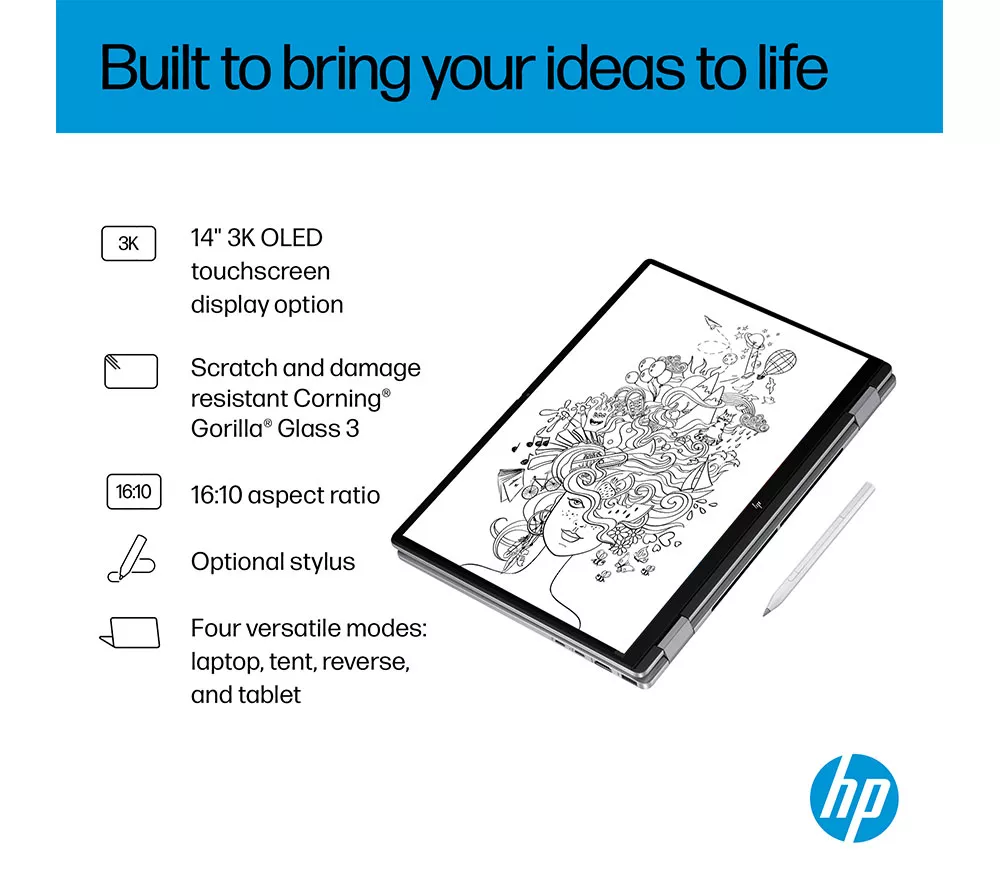 HP OmniBook X Flip NGAI 14" 2 in 1 Laptop - AMD Ryzen AI 7, 1 TB SSD, Meteor Silver