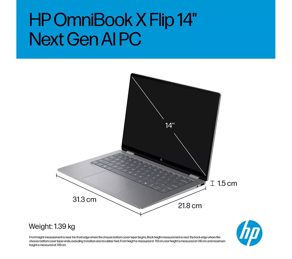 HP OmniBook X Flip NGAI 14" 2 in 1 Laptop - AMD Ryzen AI 7, 1 TB SSD, Meteor Silver