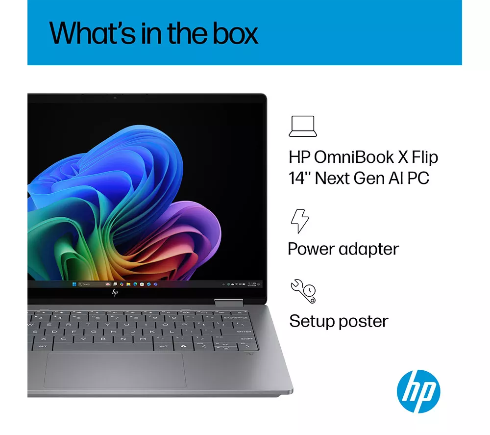 HP OmniBook X Flip NGAI 14" 2 in 1 Laptop - AMD Ryzen AI 7, 1 TB SSD, Meteor Silver