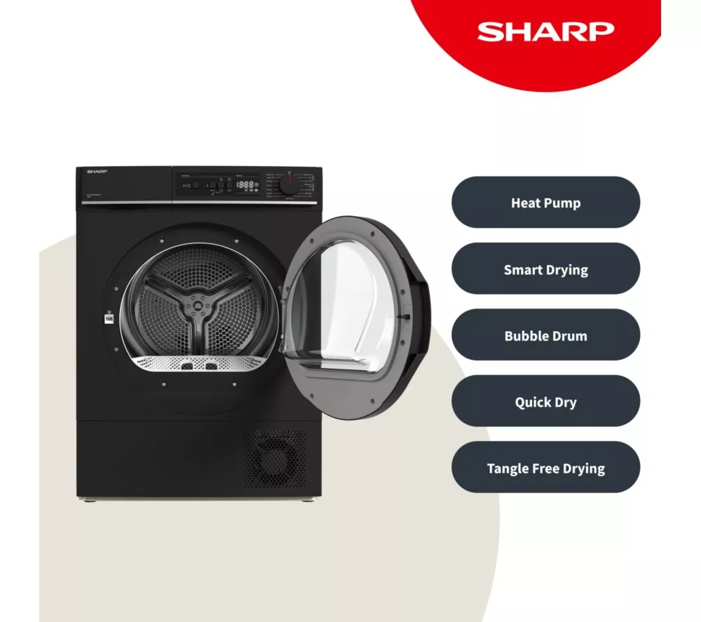 SHARP KD-NHA0S6GM1D-EN 10 kg Heat Pump Tumble Dryer - Matte Black