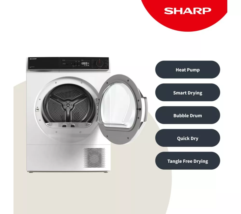 SHARP KD-NHA0S6GW1D-EN 10 kg Heat Pump Tumble Dryer - White
