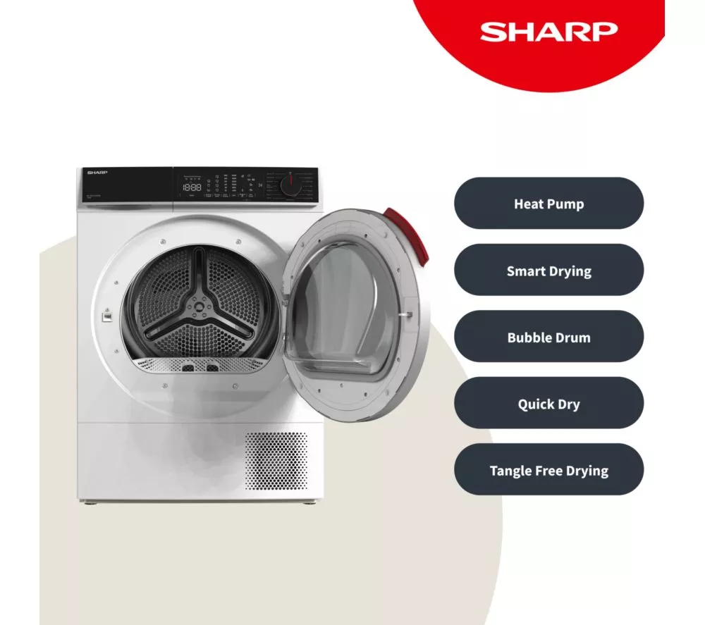 SHARP KD-NHB0S9GWD-EN 10 kg Heat Pump Tumble Dryer - White