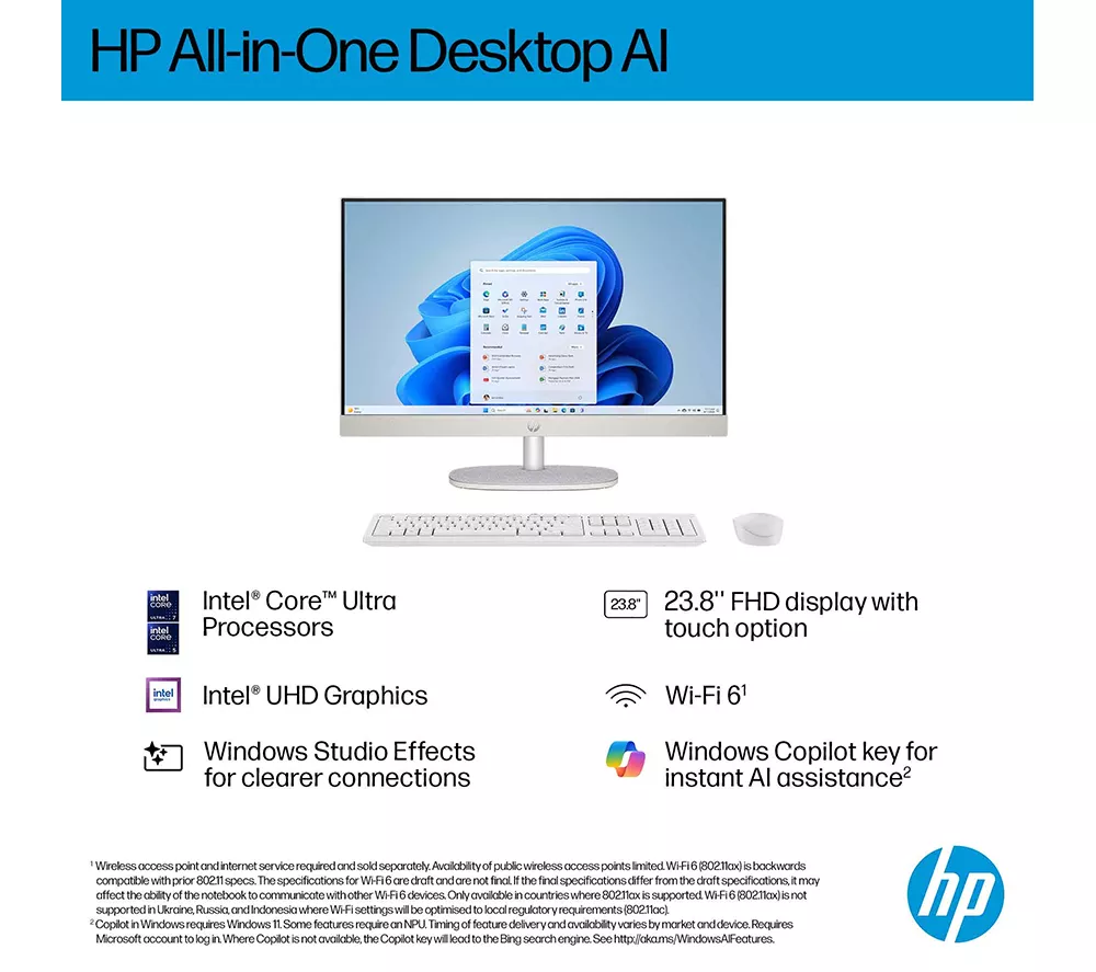 HP 24-cr2002na 23.8" All-in-One PC - Intel® Core™ Ultra 5, 1 TB SSD, White