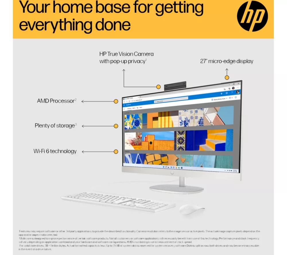 HP 27-cr0051na 27" All-in-One PC - AMD Ryzen 7, 1 TB SSD, White