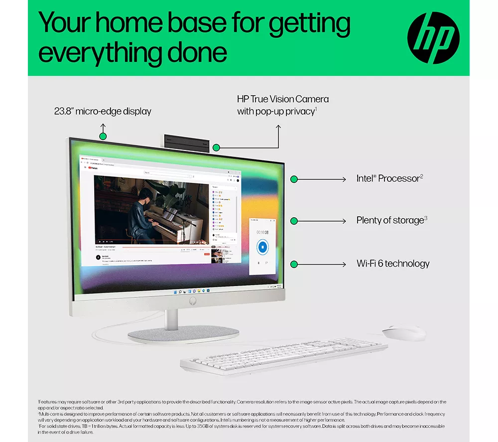 HP 24-cr0059na 23.8" All-in-One PC - Intel® Core™ i3, 256 GB SSD, White