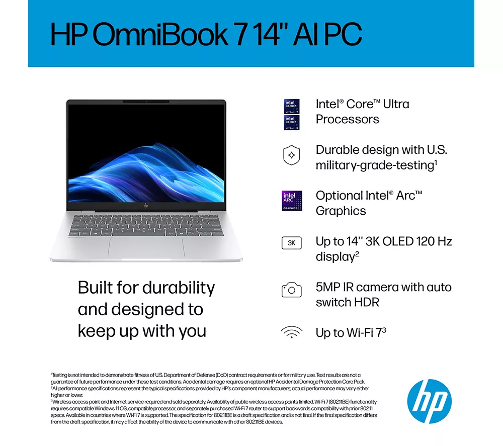 HP OmniBook 7 AI 14" Laptop - Intel® Core™ Ultra 7, 1 TB SSD, Silver