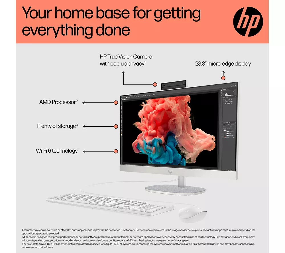 HP 24-cr0065na 23.8" All-in-One PC - AMD Ryzen 7, 1 TB SSD, White