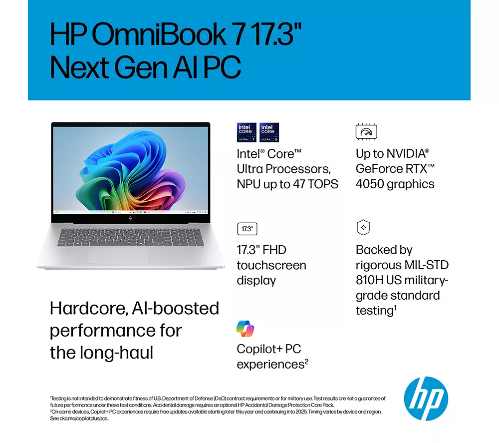 HP OmniBook 7 NGAI 17.3" Laptop - Intel® Core™ Ultra 7, 1 TB SSD, Silver