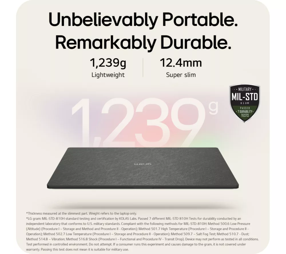 LG gram Pro 16Z90TS-G.AU89A1 16" Laptop, Copilot+ PC - Intel® Core™ Ultra 7, 1 TB SSD, Grey