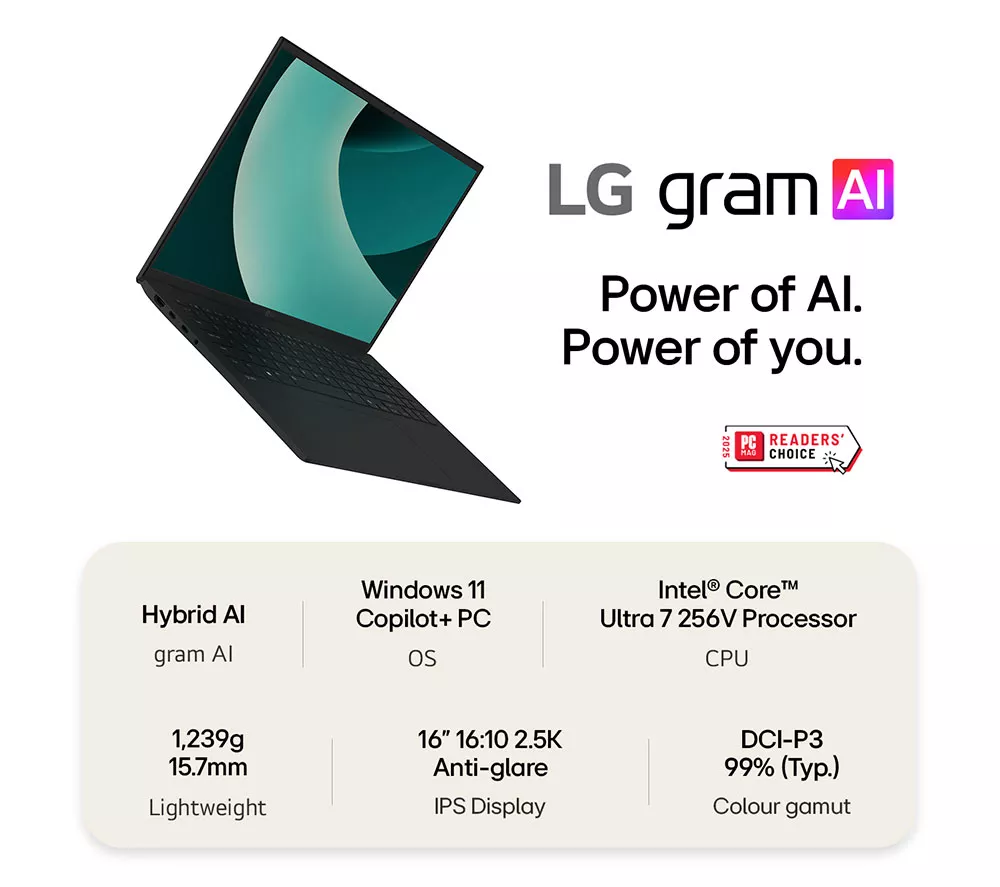 LG gram 16 16Z90TL-G.AU75A1 16" Laptop, Copilot+ PC - Intel® Core™ Ultra 7, 512 GB SSD, Black