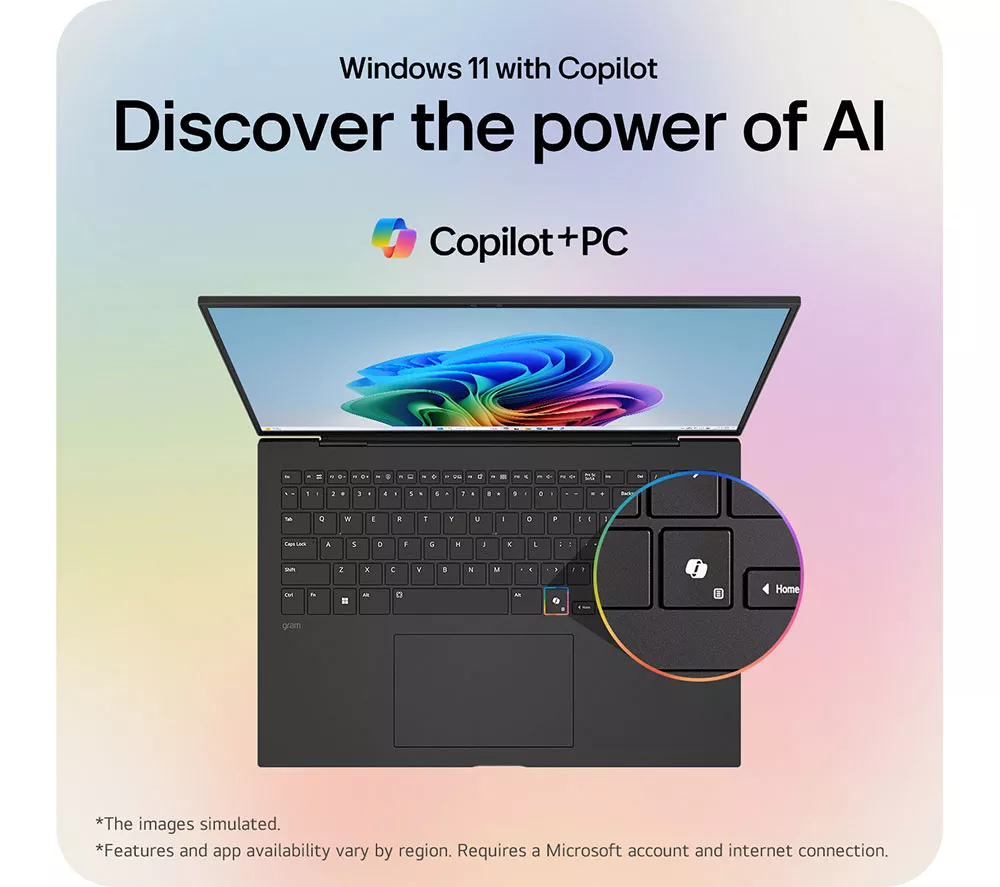 LG gram 16 16Z90TL-G.AU75A1 16" Laptop, Copilot+ PC - Intel® Core™ Ultra 7, 512 GB SSD, Black
