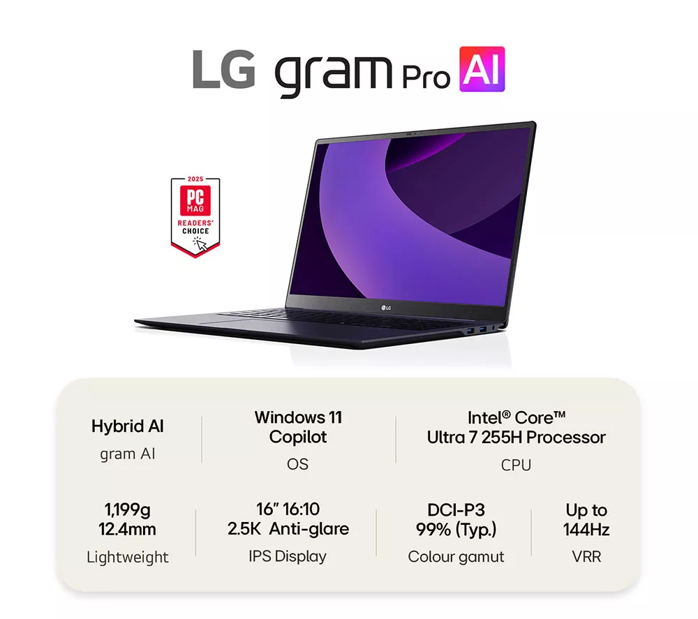 LG gram Pro 16Z90TP-G.AA78A1 16" Laptop - Intel® Core™ Ultra 7, 1 TB SSD, Black