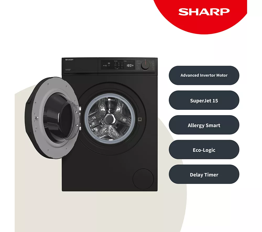 SHARP ES-NFA014BM1NA-EN 10 kg 1400 Spin Washing Machine - Matte Black