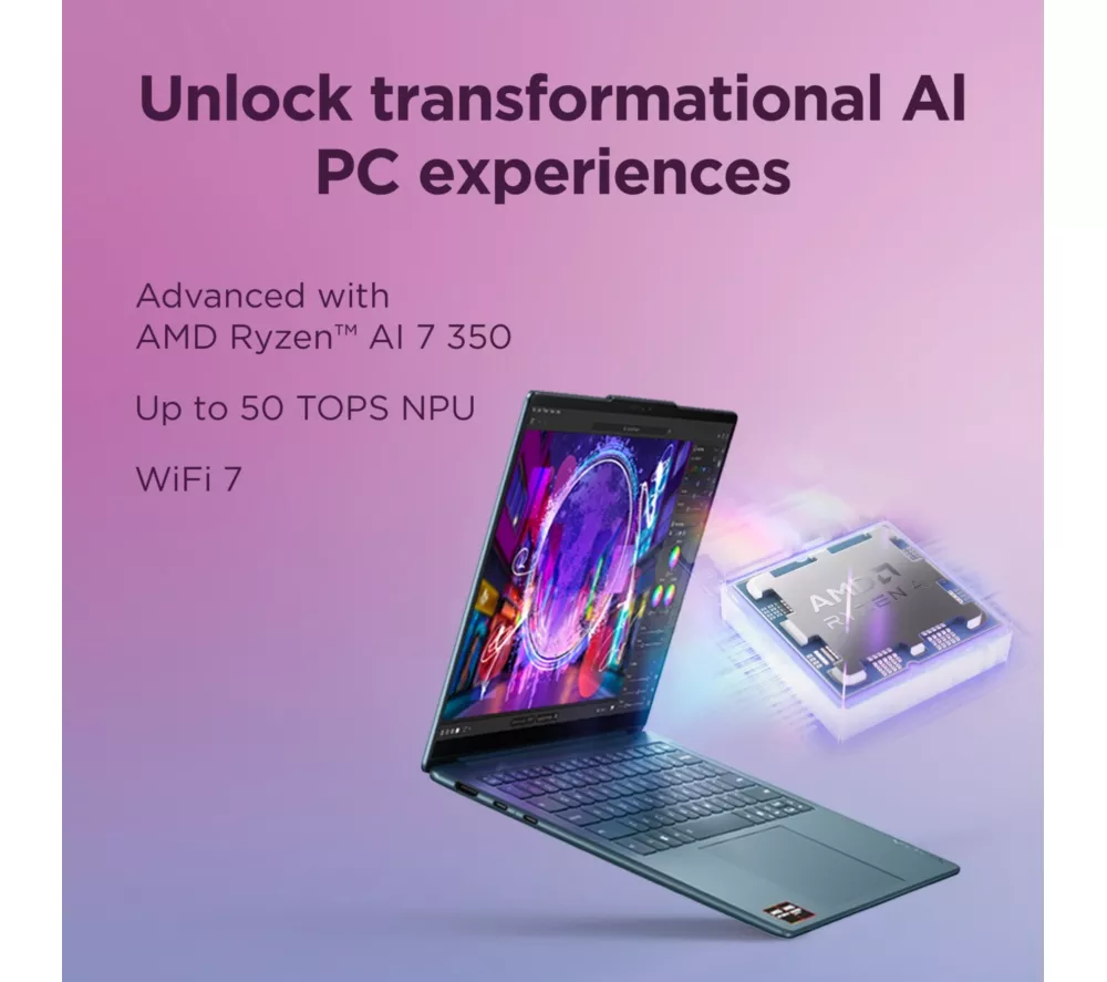 LENOVO Yoga Slim 7 14" Laptop, Copilot+ PC - AMD Ryzen AI 7, 1 TB SSD, Teal
