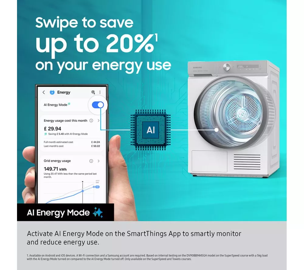 SAMSUNG Series 9 AI Home DV90F09F4SU1 9 kg Heat Pump Tumble Dryer - Dark Steel