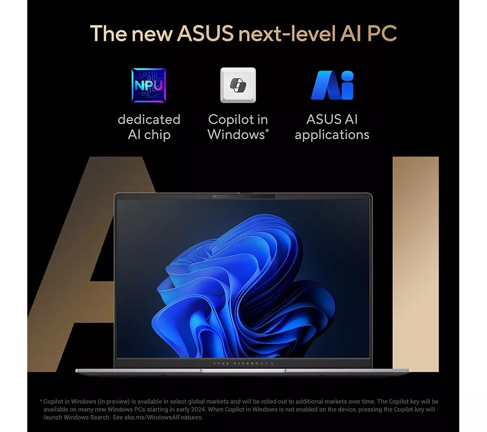 ASUS Vivobook S16 OLED 16" Laptop, Copilot+ PC - AMD Ryzen AI 9, 1 TB SSD, Cool Silver