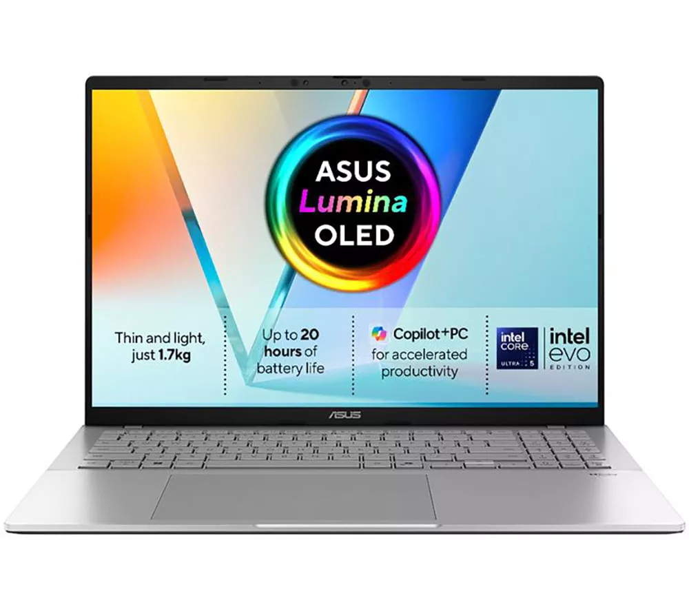 ASUS Vivobook S16 OLED S3607CA 16" Laptop, Copilot+ PC - Intel® Core™ Ultra 5, 1 TB SSD, Silver
