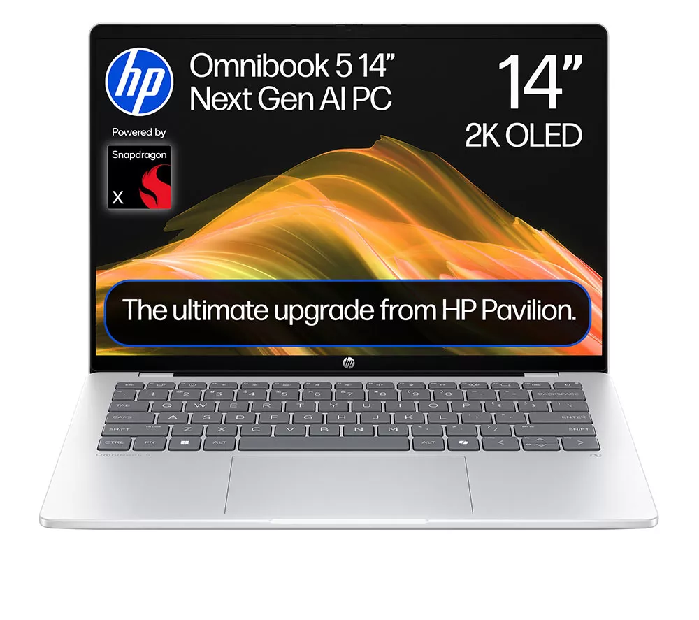 HP OmniBook 5 NGAI 14" Laptop - Snapdragon X1, 512 GB SSD, Glacier Silver