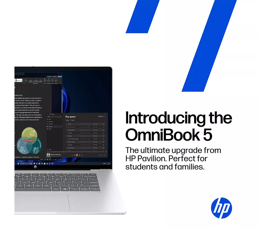 HP OmniBook 5 NGAI 14" Laptop - Snapdragon X1, 512 GB SSD, Glacier Silver