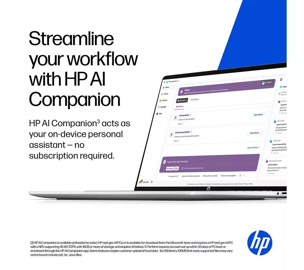 HP OmniBook 5 NGAI 14" Laptop - Snapdragon X1, 512 GB SSD, Glacier Silver