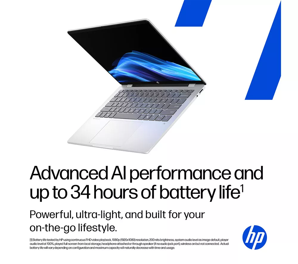 HP OmniBook 5 NGAI 14" Laptop - Snapdragon X1, 512 GB SSD, Glacier Silver