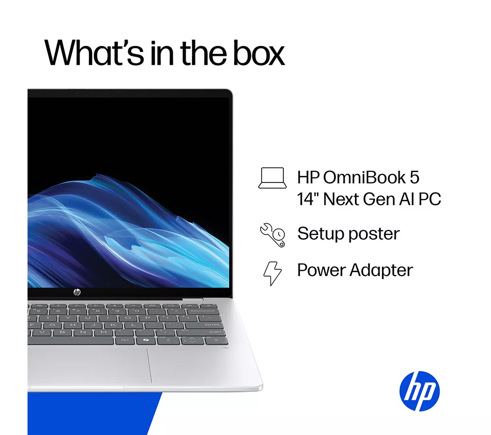HP OmniBook 5 NGAI 14" Laptop - Snapdragon X1, 512 GB SSD, Glacier Silver
