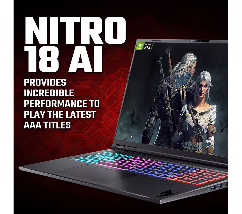 ACER Nitro 18 AI 18" Gaming Laptop - AMD Ryzen AI 9, RTX 5070 Ti, 1 TB SSD