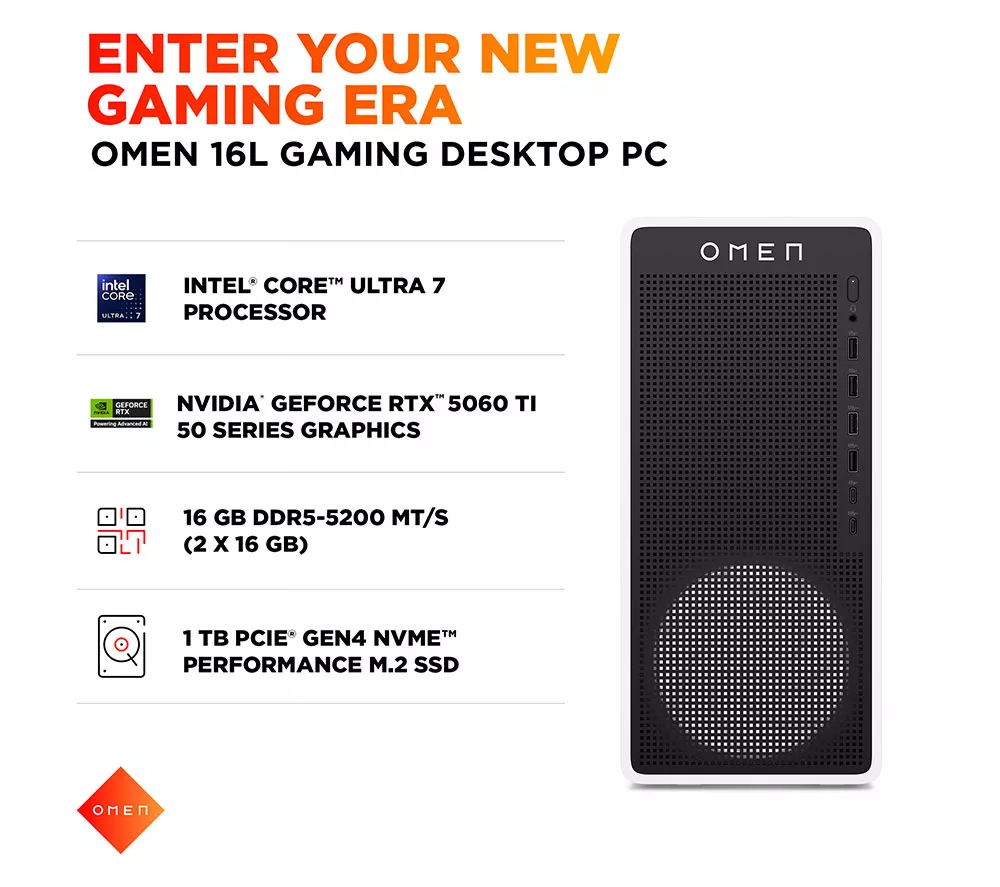 HP OMEN 16L Gaming PC - Intel® Core™ Ultra 7, RTX 5060 Ti, 1 TB SSD