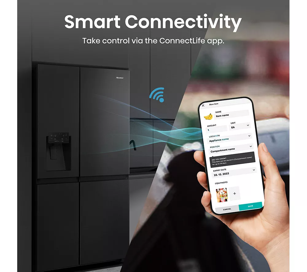 HISENSE PureFlat Infinite RS818N4TFC American-Style Smart Fridge Freezer - Black
